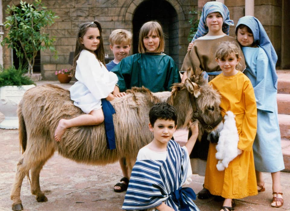 donkey on stage with kids